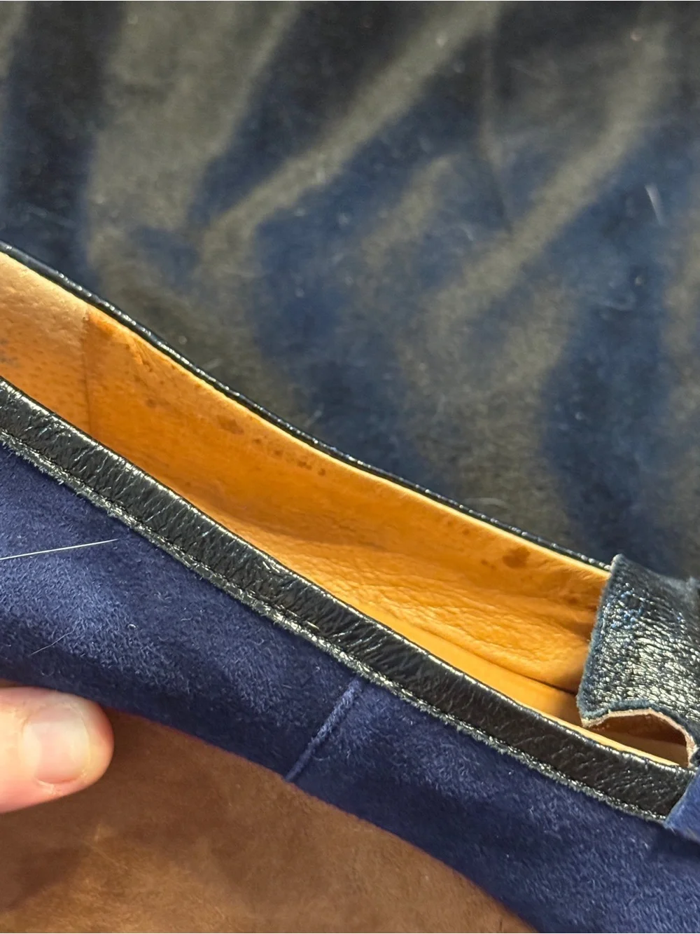 Pilcro and the Letterpress Navy Blue and Black Suede Leather Loafers